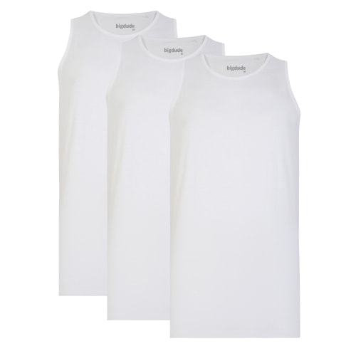 Bigdude 3 Pack Plain Vests White
